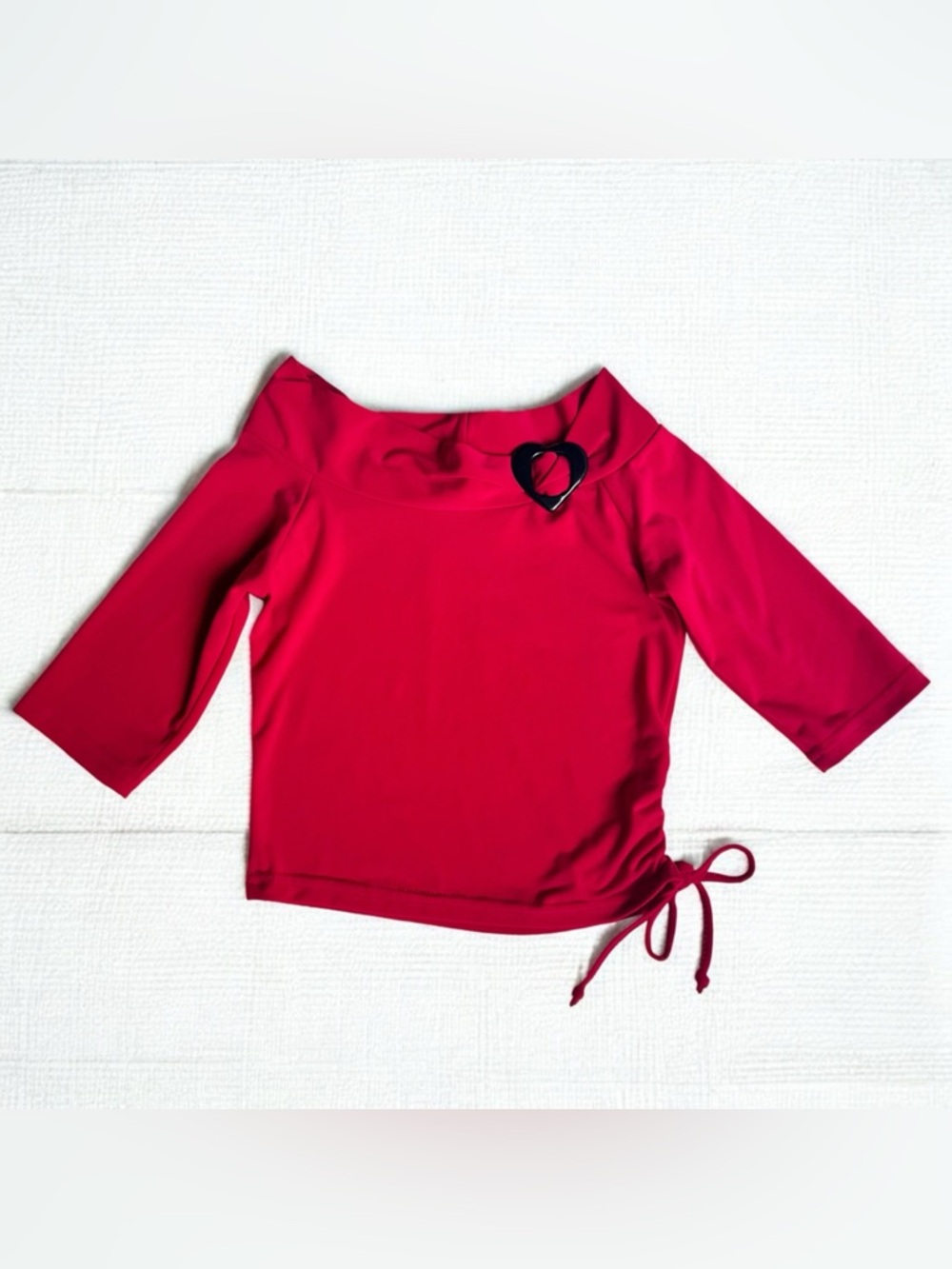 Vintage Y2K Red 3T Off the Shoulder Top Side Cinch Ruched 3/4 Sleeve Bratz Cyber